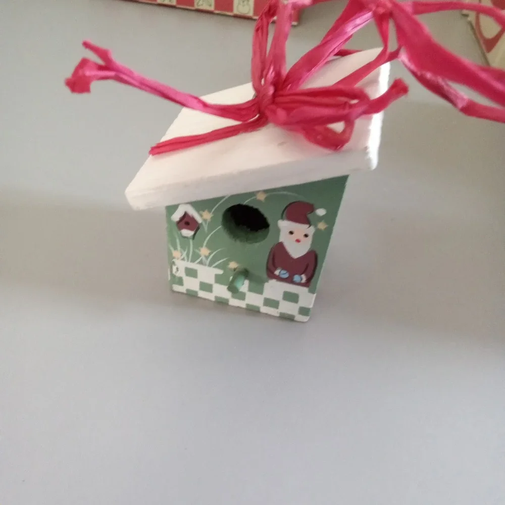 Vintage Christmas Birdhouse Ornaments Set of 4 Hand Painted Wood CCB-BRD Multi